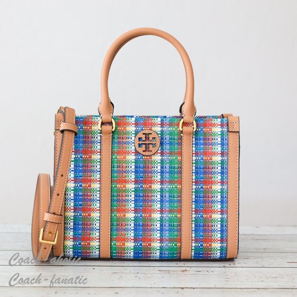 Tory Burch Handbags - NWT Tory Burch Blake Plaid Small Tote Crossbody in Tory Navy Multi